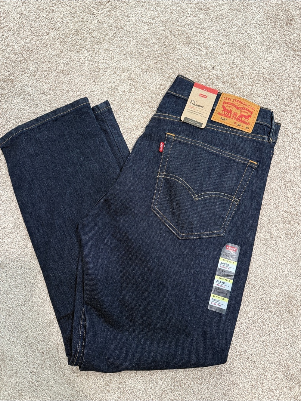 Men’s Size 36x30 Levi’s Flex 514 Straight Leg Jeans Blue Dark Wash